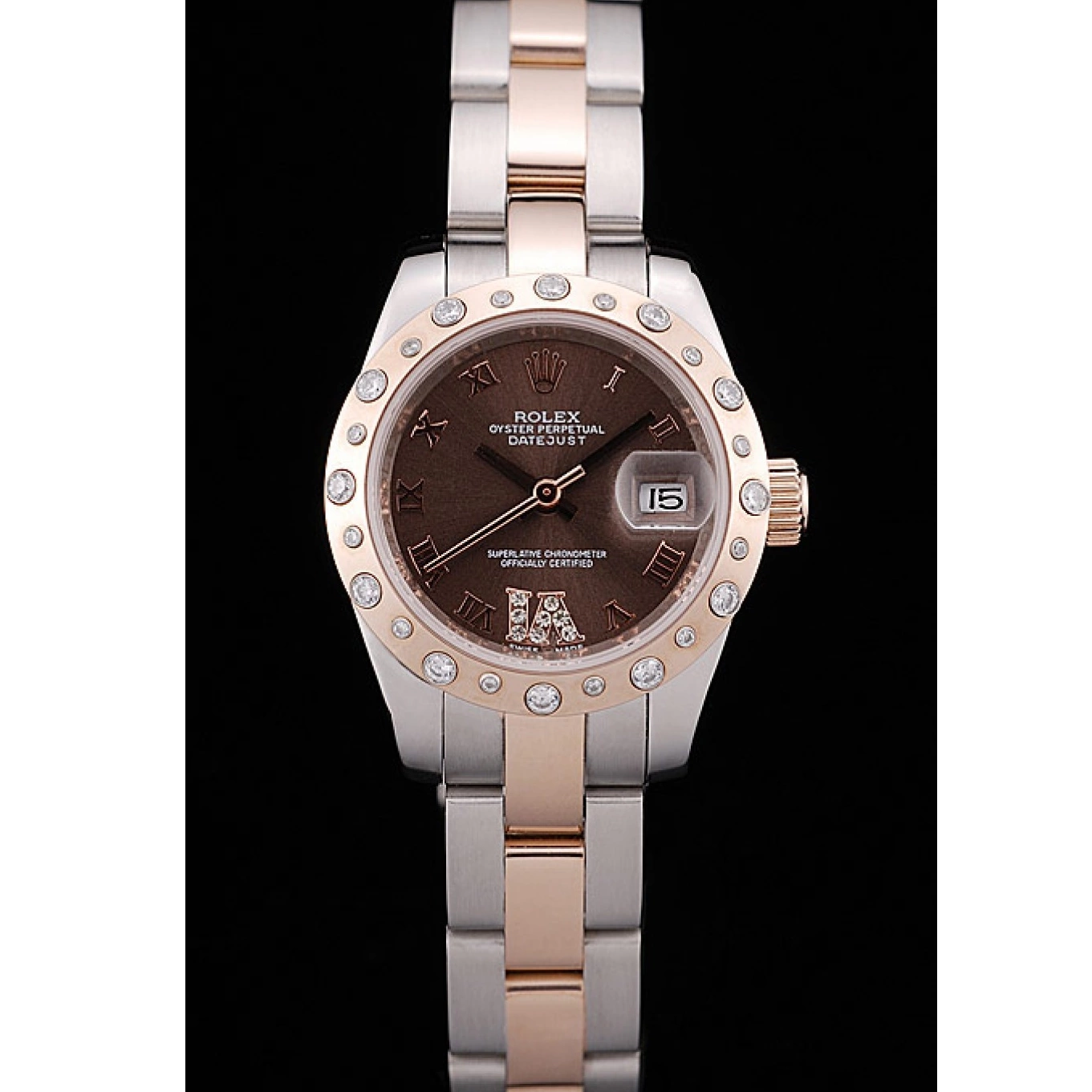 MiroTime 0814 Rolex DateJust Brushed Stainless Steel Case Brown Dial Diamond Plated